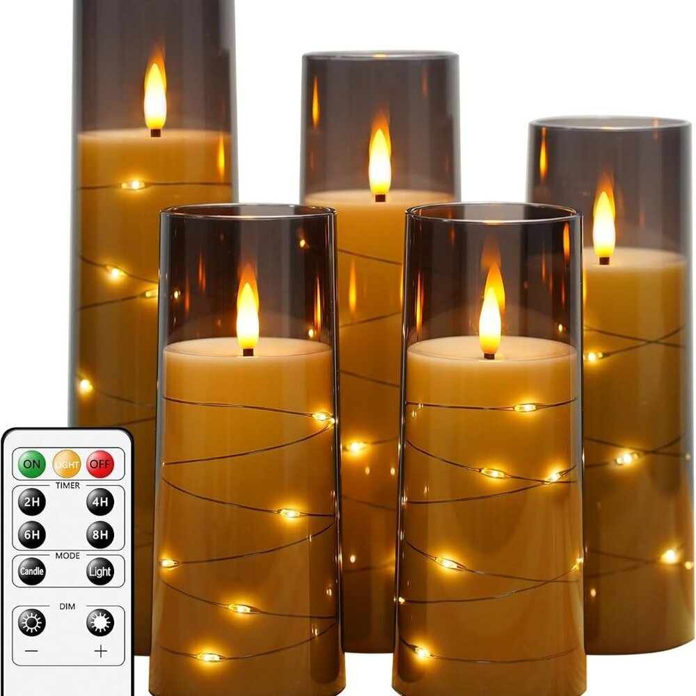 Flameless LED Candles with Timer 5 Pc Flickering Flameless Candles for Romantic